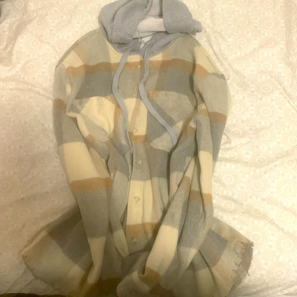 Long sleeve button up flannel hoodie